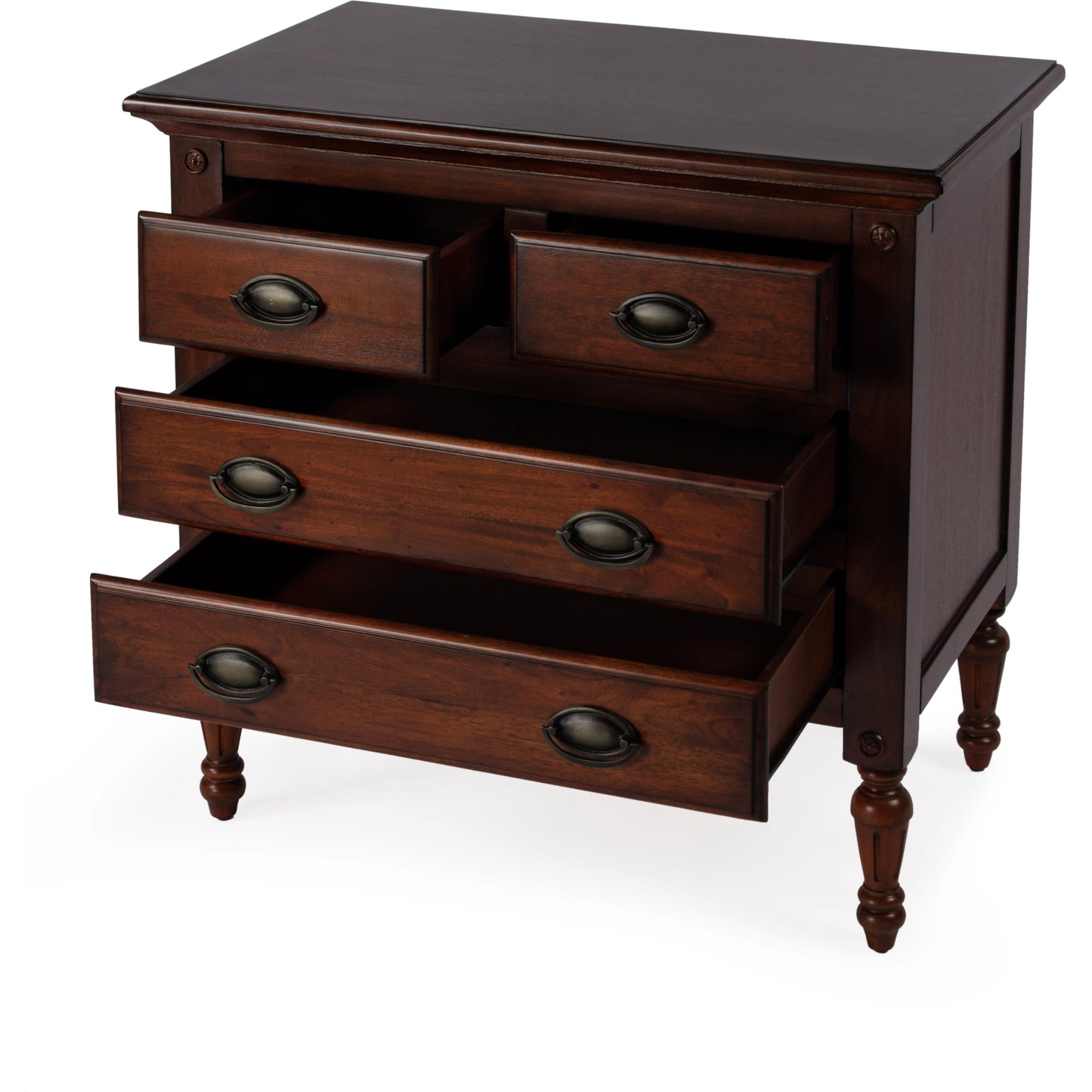 003 SI-2077878 | Additional Silo | Easterbrook 4 Drawer Chest by Butler Specialty Company in dark brown and cherry. Made from mahogany wood: 50%, mdf: 25%, mahogany veneer: 20%, bronze: 5% in a traditional style.
