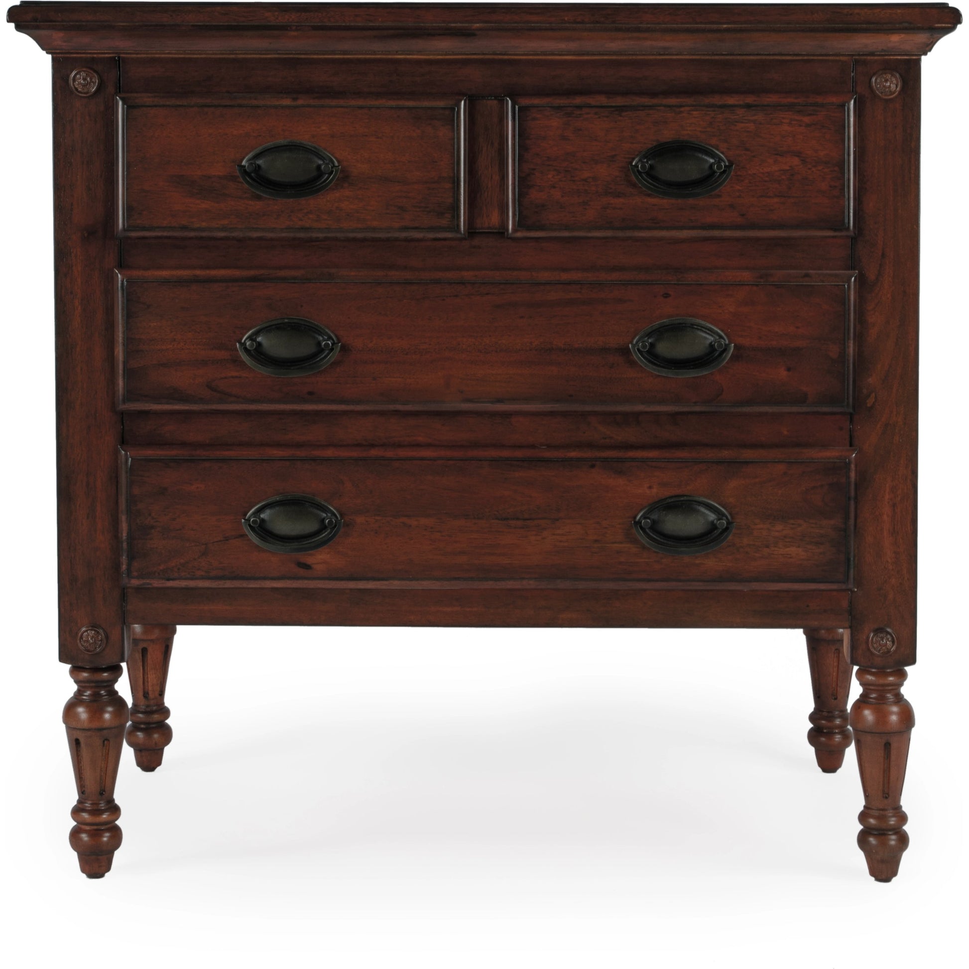 Easterbrook 4 Drawer Chest by Butler Specialty Company in dark brown and cherry. Made from mahogany wood: 50%, mdf: 25%, mahogany veneer: 20%, bronze: 5% in a traditional style.