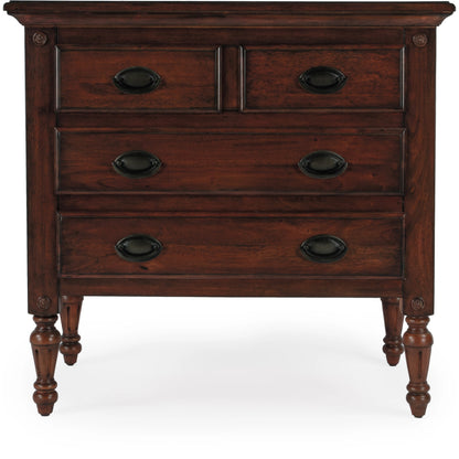 Easterbrook 4 Drawer Chest by Butler Specialty Company in dark brown and cherry. Made from mahogany wood: 50%, mdf: 25%, mahogany veneer: 20%, bronze: 5% in a traditional style.