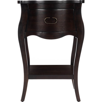 Rochelle Night Stand by Butler Specialty Company in dark brown and chocolate. Made from mahogany wood veneers, mdf, plywood, hardware: iron, antiqued dark finish in a traditional style.