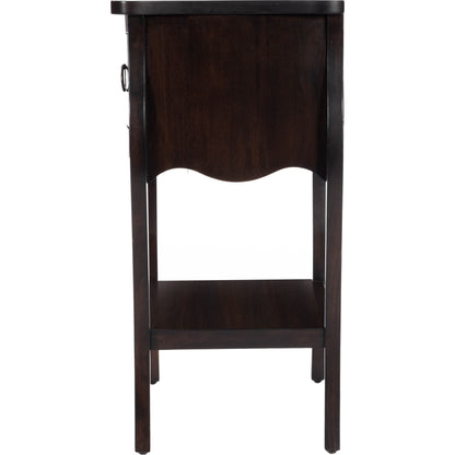 Rochelle Night Stand by Butler Specialty Company in dark brown and chocolate. Made from mahogany wood veneers, mdf, plywood, hardware: iron, antiqued dark finish in a traditional style.