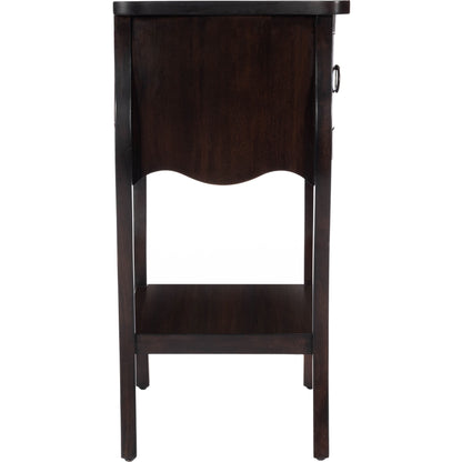 Rochelle Night Stand by Butler Specialty Company in dark brown and chocolate. Made from mahogany wood veneers, mdf, plywood, hardware: iron, antiqued dark finish in a traditional style.