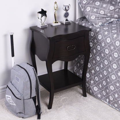 Rochelle Night Stand by Butler Specialty Company in dark brown and chocolate. Made from mahogany wood veneers, mdf, plywood, hardware: iron, antiqued dark finish in a traditional style.