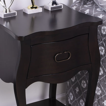 Rochelle Night Stand by Butler Specialty Company in dark brown and chocolate. Made from mahogany wood veneers, mdf, plywood, hardware: iron, antiqued dark finish in a traditional style.