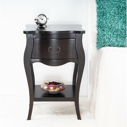 Rochelle Night Stand by Butler Specialty Company in dark brown and chocolate. Made from mahogany wood veneers, mdf, plywood, hardware: iron, antiqued dark finish in a traditional style.