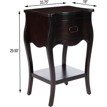 Rochelle Night Stand by Butler Specialty Company in dark brown and chocolate. Made from mahogany wood veneers, mdf, plywood, hardware: iron, antiqued dark finish in a traditional style.