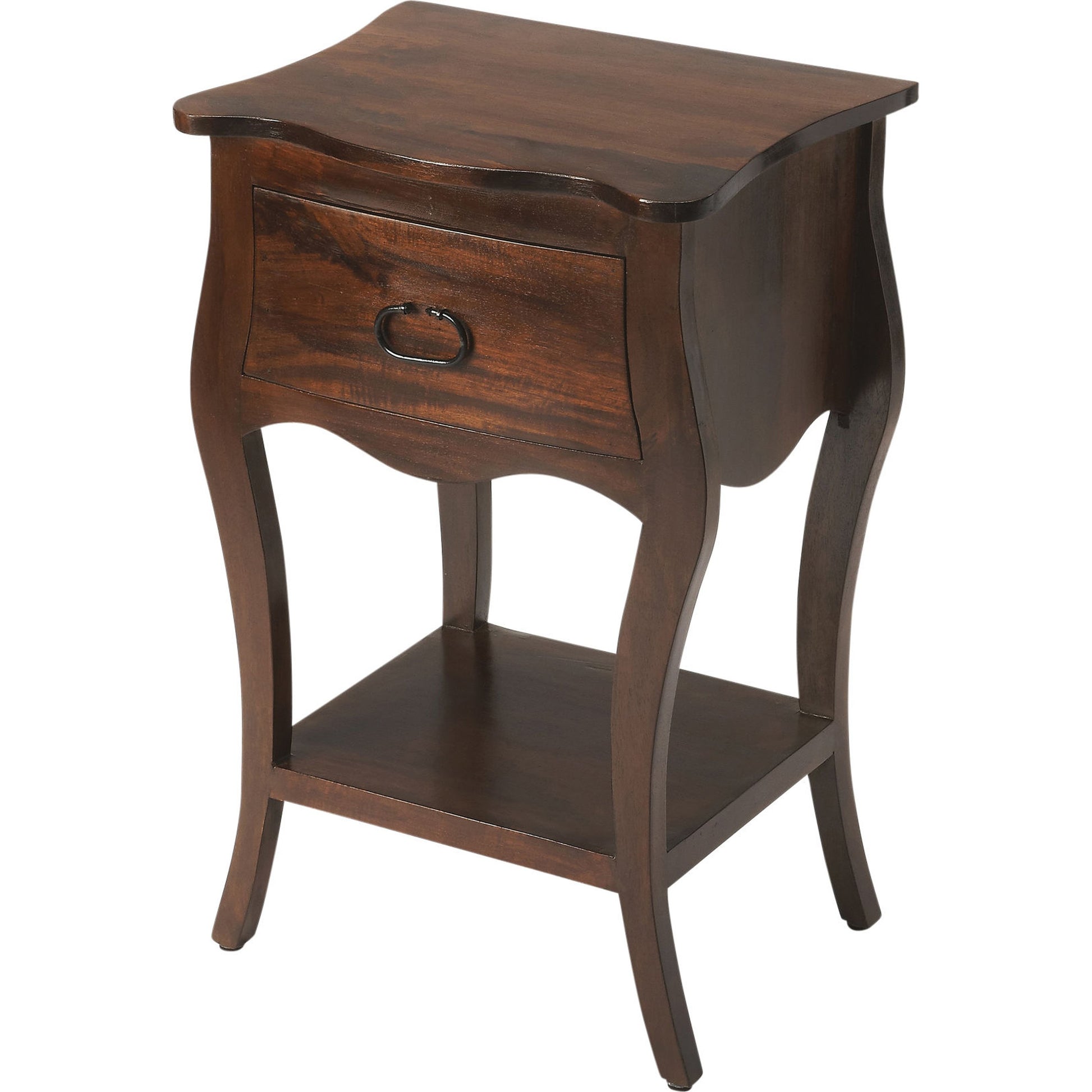 Rochelle Nightstand by Butler Specialty Company in dark brown and antique walnut. Made from mango wood solids, mdf in a traditional style.
