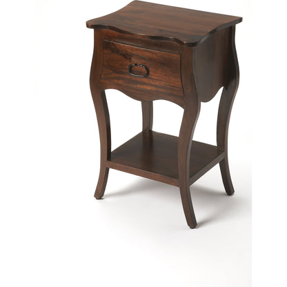 Rochelle Nightstand by Butler Specialty Company in dark brown and antique walnut. Made from mango wood solids, mdf in a traditional style.