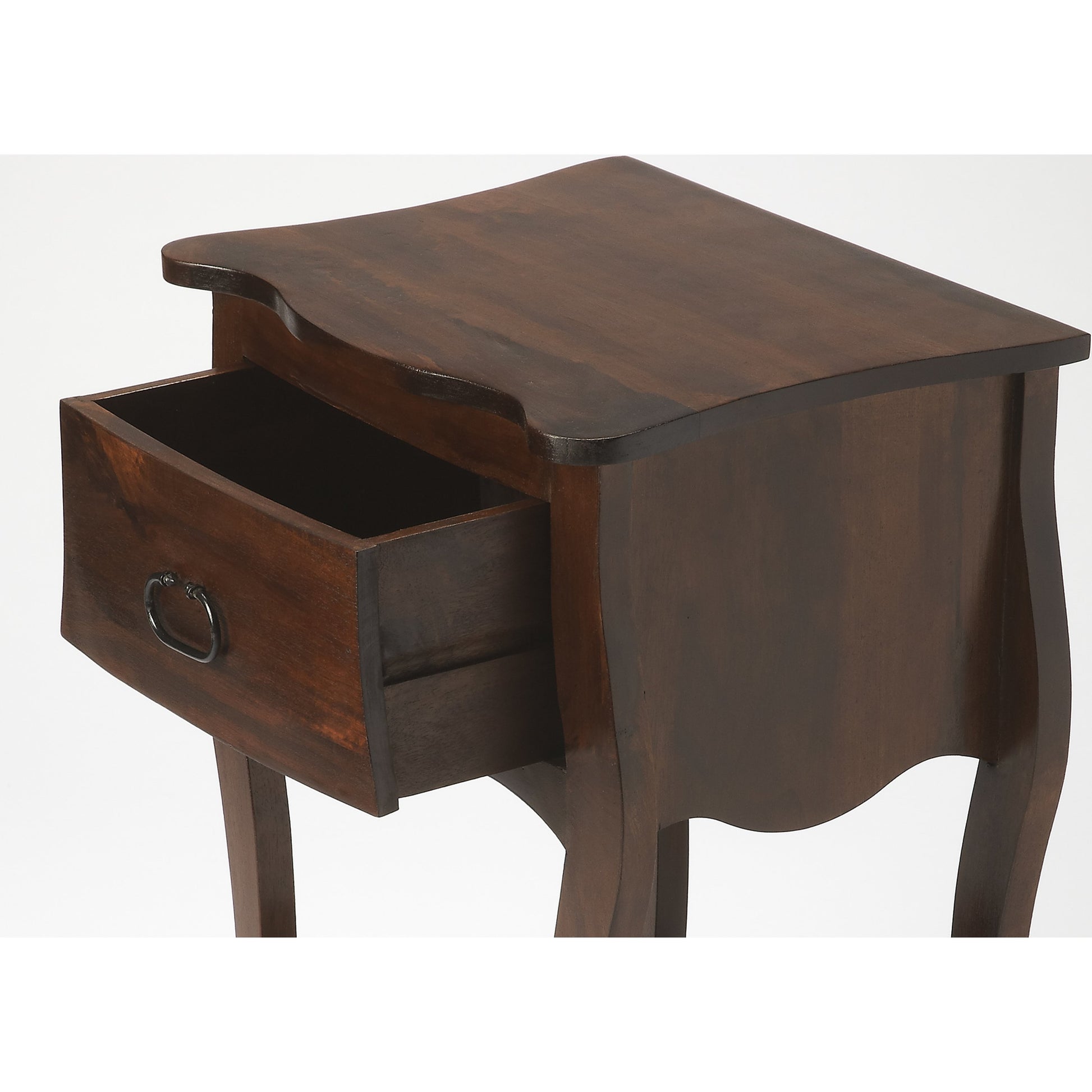 Rochelle Nightstand by Butler Specialty Company in dark brown and antique walnut. Made from mango wood solids, mdf in a traditional style.