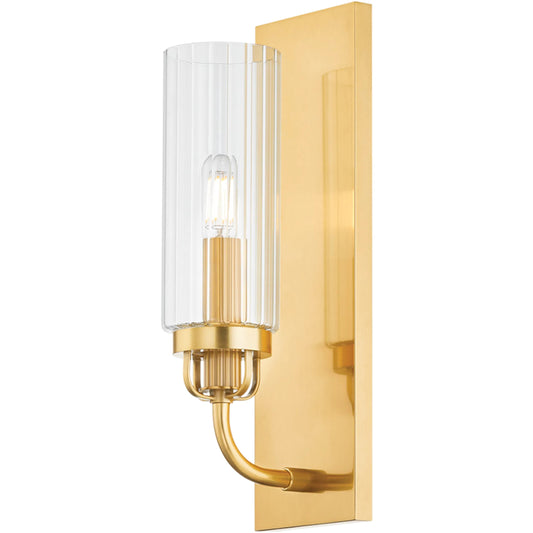 Halifax Wall Sconce by Hudson Valley in aged brass. Made from steel in a unique style.