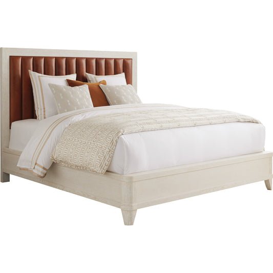 Cambria Upholstered Bed by Lexington in burnished tan and winter white. Made from unique in a rustic style.