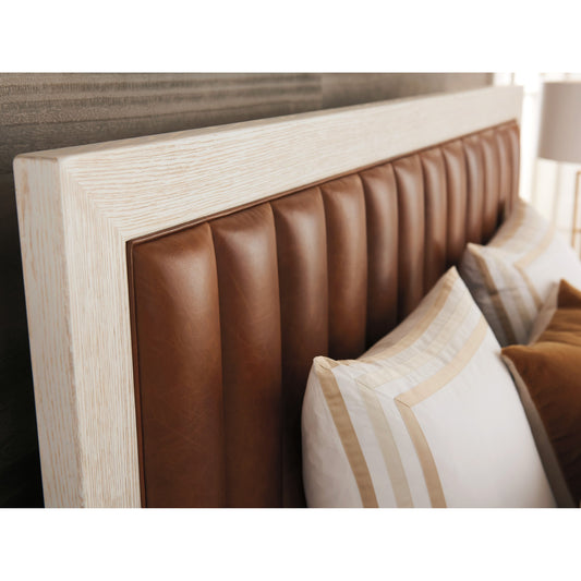 Cambria Upholstered Bed by Lexington in burnished tan and winter white. Made from unique in a rustic style.