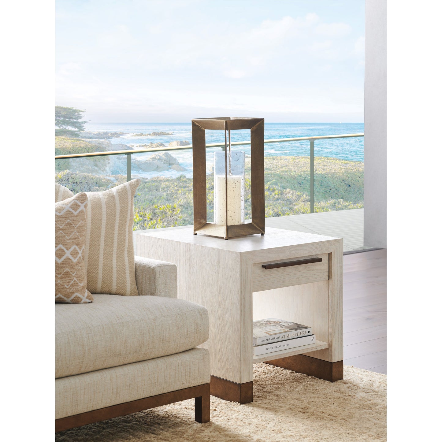 002 SI-1770718 | Lifestyle | Huckleberry End Table by Barclay Butera in winter white. Made from unique in a transitional style.