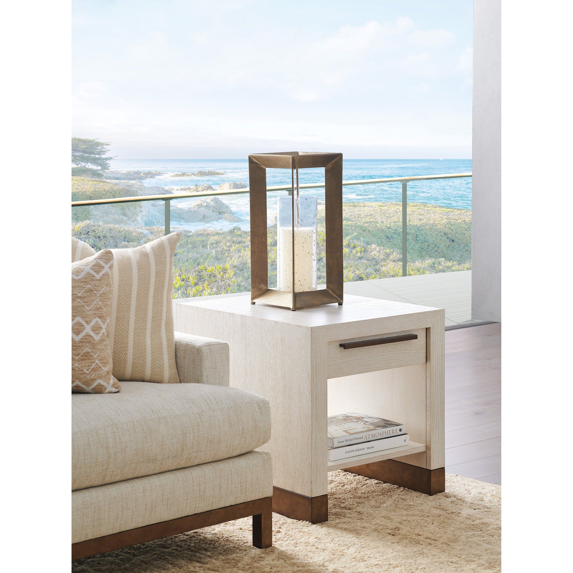 Huckleberry End Table by Barclay Butera in winter white. Made from unique in a transitional style.