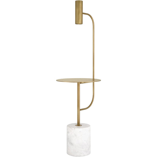 Eastlin Floor Lamp with Table by Currey and Company in antique brass, white. Made from metal, marble in a modern style.