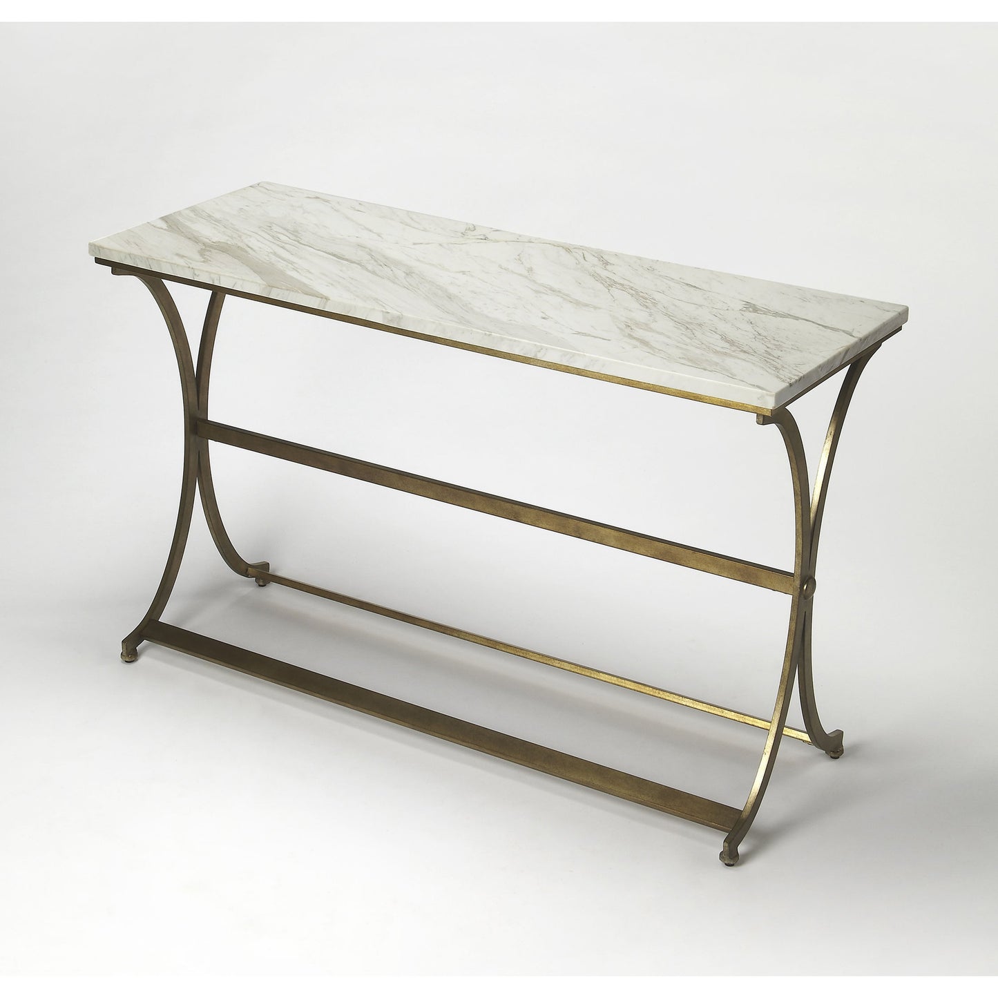 003 O-BUTLER-9324355 | Additional Silo | Pamina Travertine Console Table by Butler Specialty Company in gold and antique gold. Made from travertine top: kala, metal in a modern style.