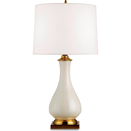 Lynton Table Lamp by Currey and Company in cream crackle, brass. Made from ceramic, brass in a traditional style.