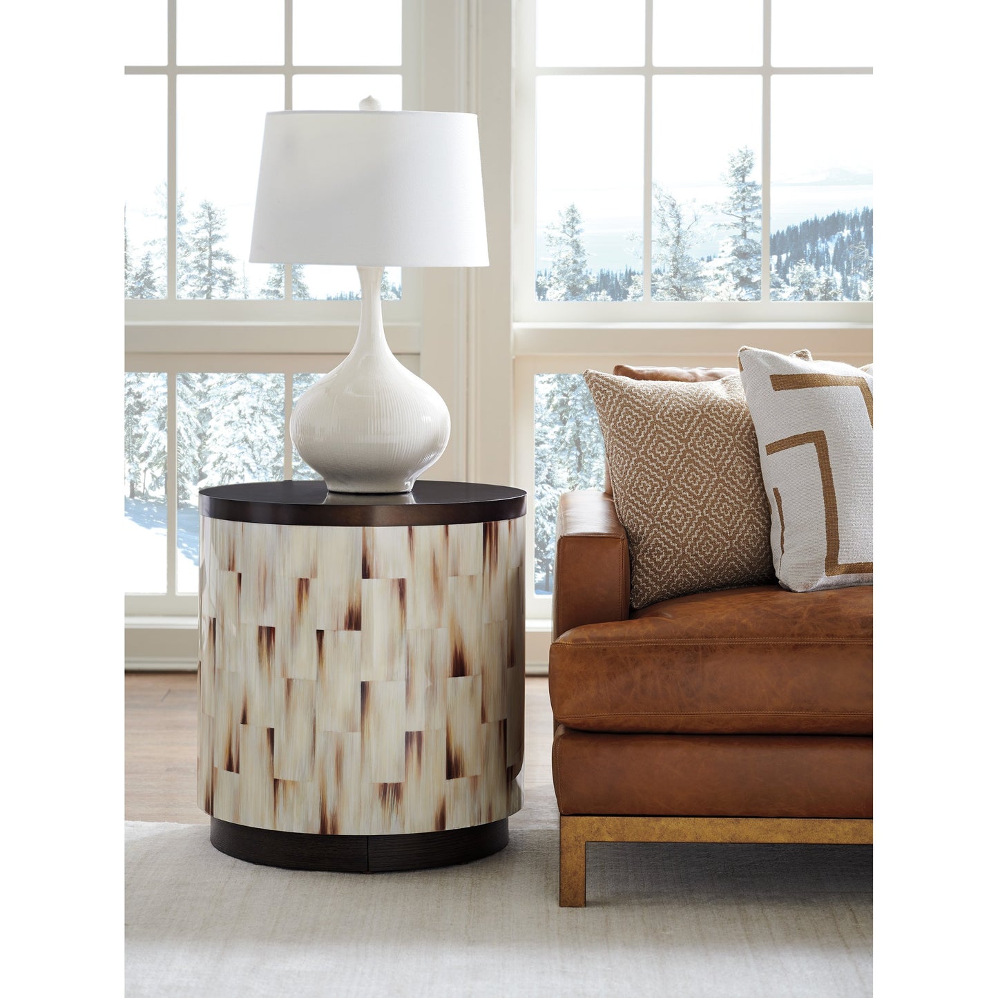 002 SI-1770678 | Lifestyle | Crescent Commode End Table by Barclay Butera in burnished bronze. Made from unique in a rustic style.