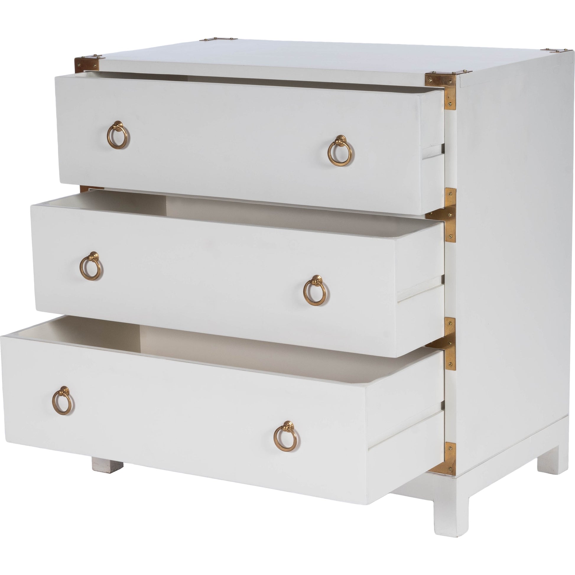 Forster Chest by Butler Specialty Company in white and glossy white. Made from mango wood solids, mdf, polished gold finished hardware in a modern style.