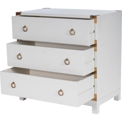 Forster Chest by Butler Specialty Company in white and glossy white. Made from mango wood solids, mdf, polished gold finished hardware in a modern style.