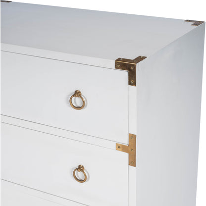 Forster Chest by Butler Specialty Company in white and glossy white. Made from mango wood solids, mdf, polished gold finished hardware in a modern style.