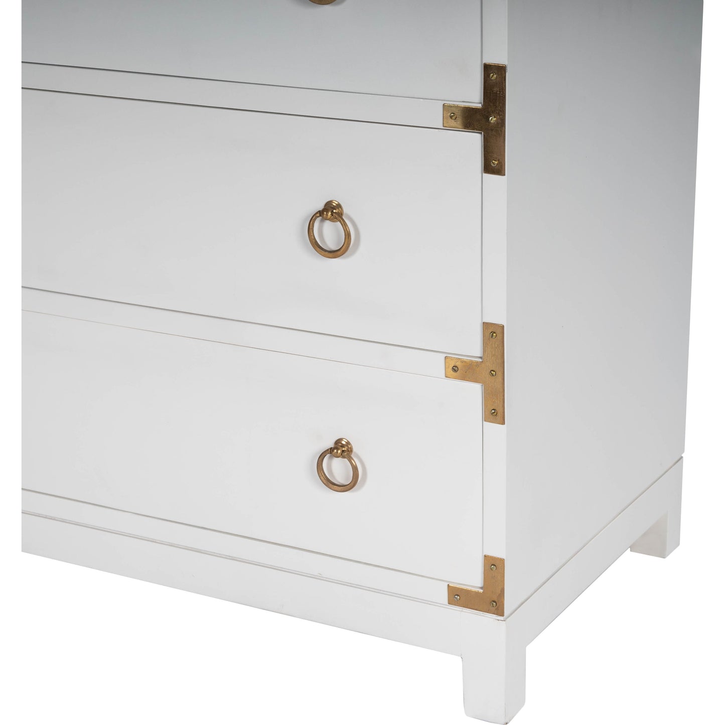 010 S-346236 | Closeup | Forster Chest by Butler Specialty Company in white and glossy white. Made from mango wood solids, mdf, polished gold finished hardware in a modern style.