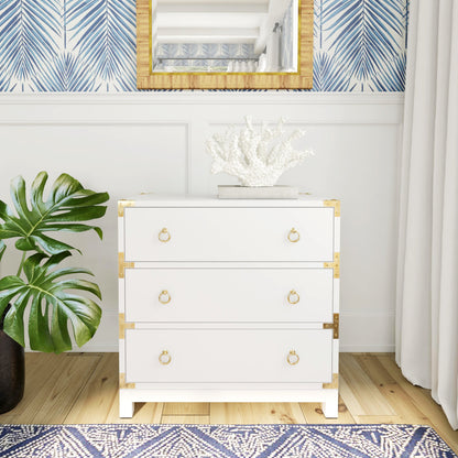 Forster Chest by Butler Specialty Company in white and glossy white. Made from mango wood solids, mdf, polished gold finished hardware in a modern style.