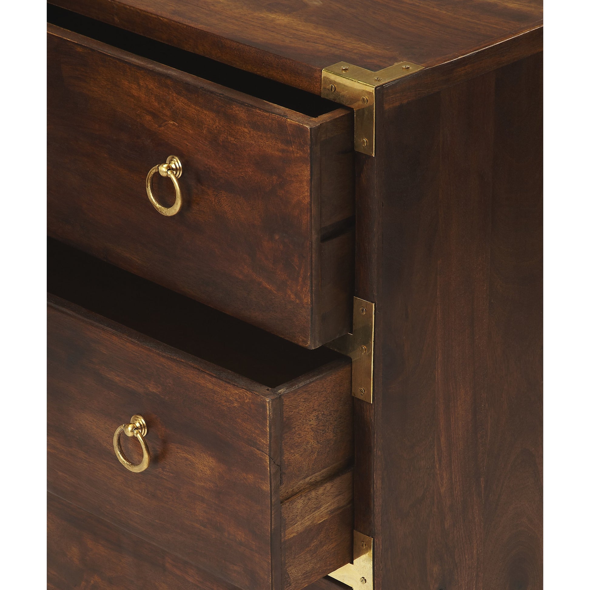 Forster Campaign Chest by Butler Specialty Company in dark brown and brown. Made from mango wood solids, mdf in a traditional style.