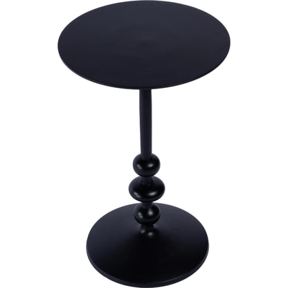 Zora Distressed Iron Pedestal Side Table by Butler Specialty Company in black and metalworks. Made from aluminum in a modern style.