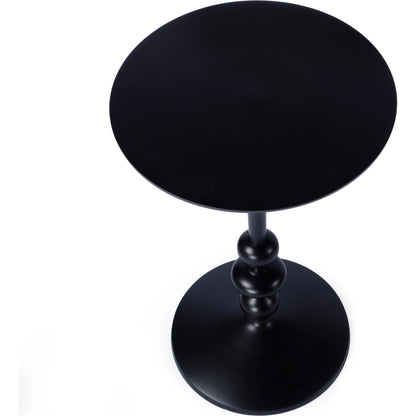 Zora Distressed Iron Pedestal Side Table by Butler Specialty Company in black and metalworks. Made from aluminum in a modern style.