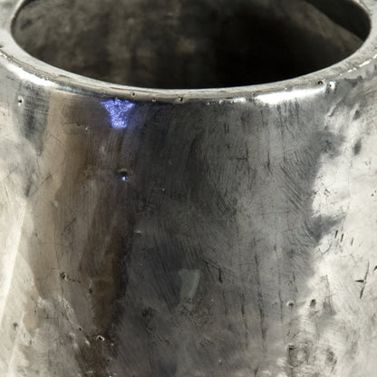 Distressed Metallic Vase by Zentique in distressed metallic silver. Made from stoneware in a transitional style.