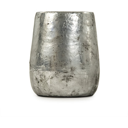 Distressed Metallic Vase by Zentique in distressed metallic silver. Made from stoneware in a transitional style.