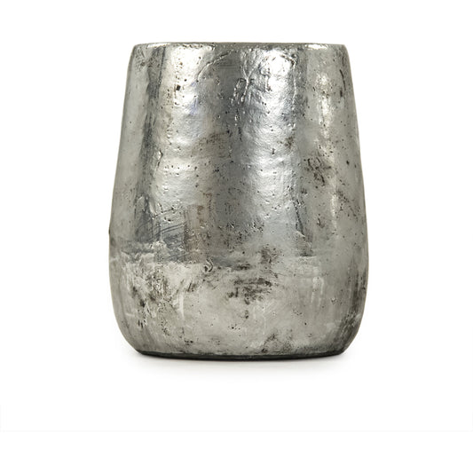 Distressed Metallic Vase by Zentique in distressed metallic silver. Made from stoneware in a transitional style.