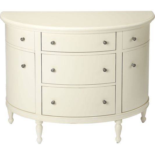 Bedford White Demilune Console Chest by Butler Specialty Company in white and white. Made from mahogany wood solids, mdf, mahogany veneer in a traditional style.