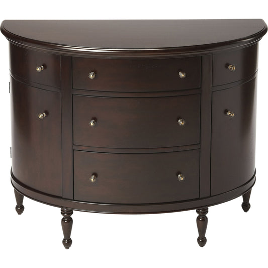Bedford Mahogany Demilune Console Chest by Butler Specialty Company in dark brown and mahogany. Made from mahogany wood solids, mdf, mahogany veneer in a traditional style.