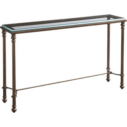 Bluff Console by Lexington in burnished brass. Made from unique in a transitional style.