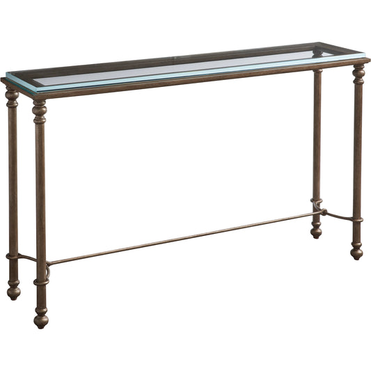 Bluff Console by Lexington in burnished brass. Made from unique in a transitional style.