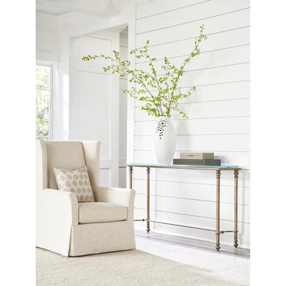 Bluff Console by Lexington in burnished brass. Made from unique in a transitional style.