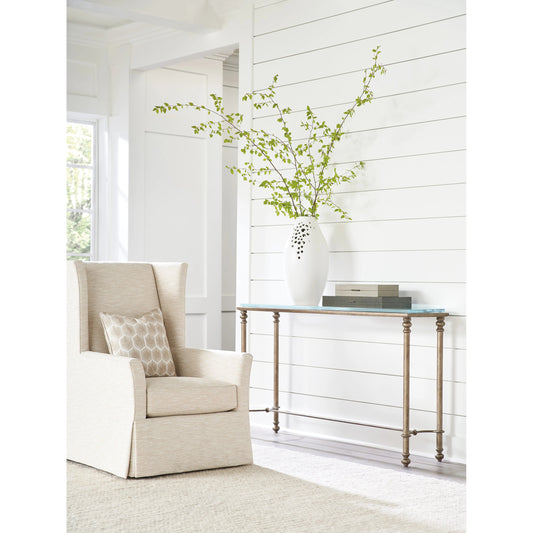 Bluff Console by Lexington in burnished brass. Made from unique in a transitional style.