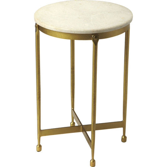 Claypool White Marble End Table by Butler Specialty Company in gold and metalworks. Made from iron, mdf, marble in a modern style.
