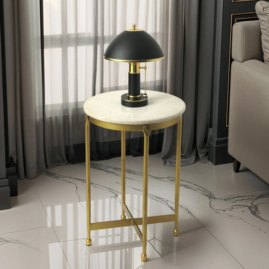 Claypool White Marble End Table by Butler Specialty Company in gold and metalworks. Made from iron, mdf, marble in a modern style.