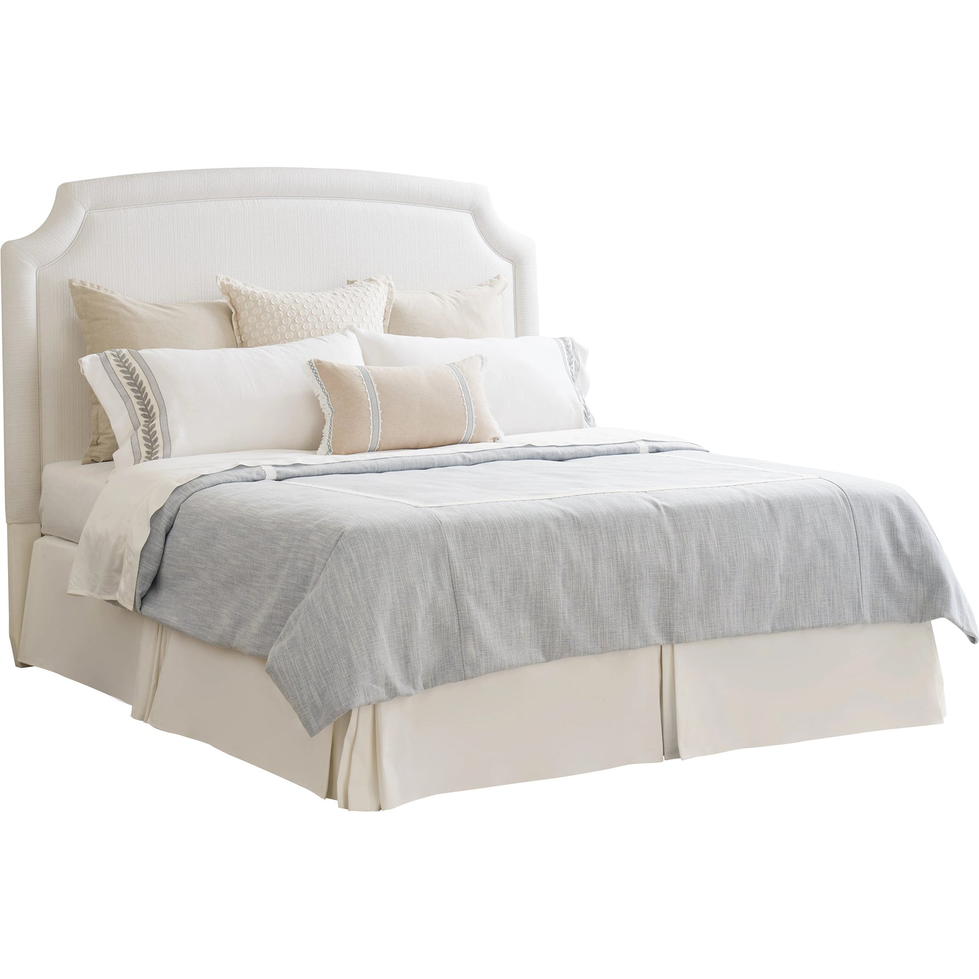Avalon Upholstered Headboard by Barclay Butera in white and fresh pearl. Made from unique in a transitional style.