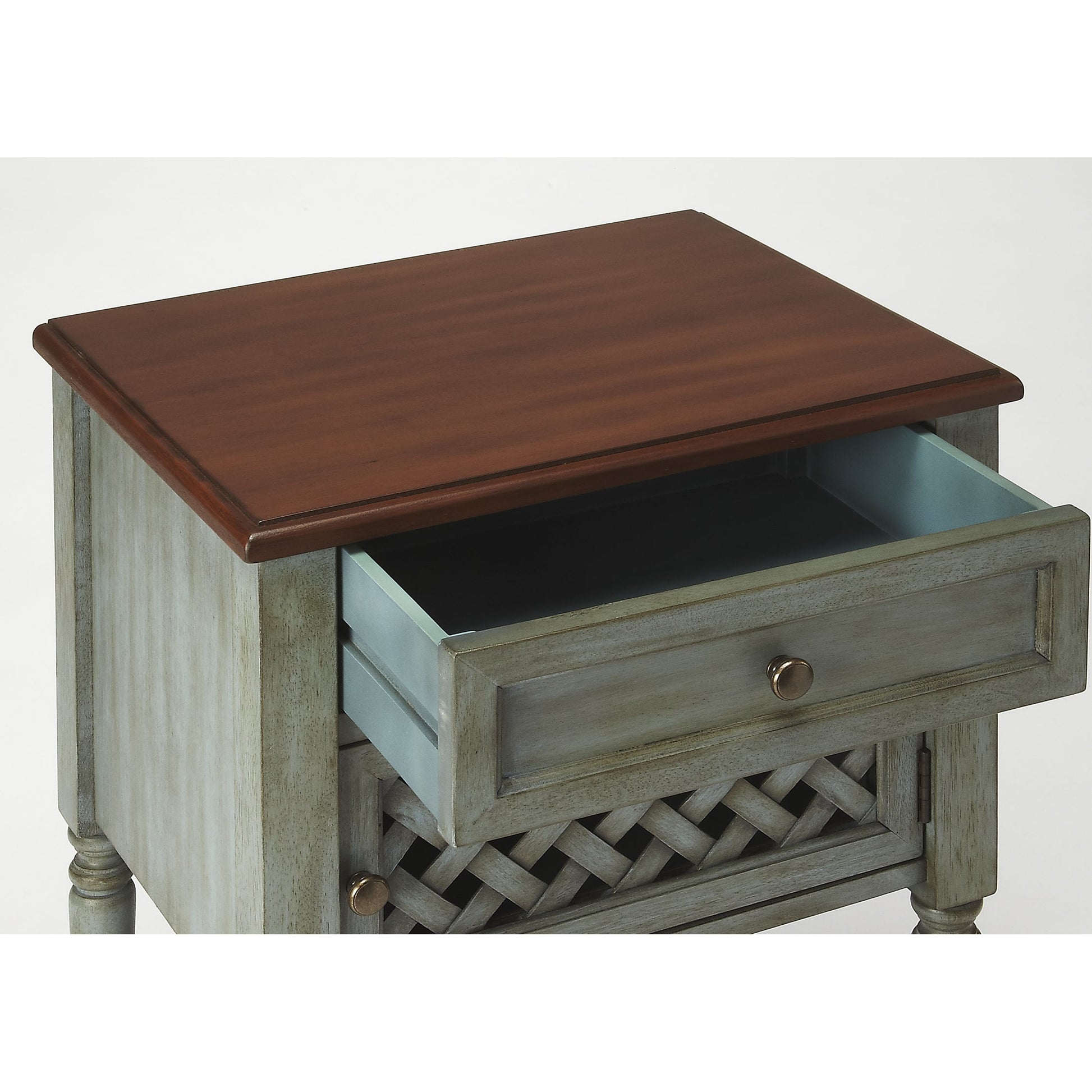 Chadway End Table by Butler Specialty Company in multi-color and rustic blue. Made from mahogany wood solids, mdf, mahogany veneer in a cottage & farmhouse style.