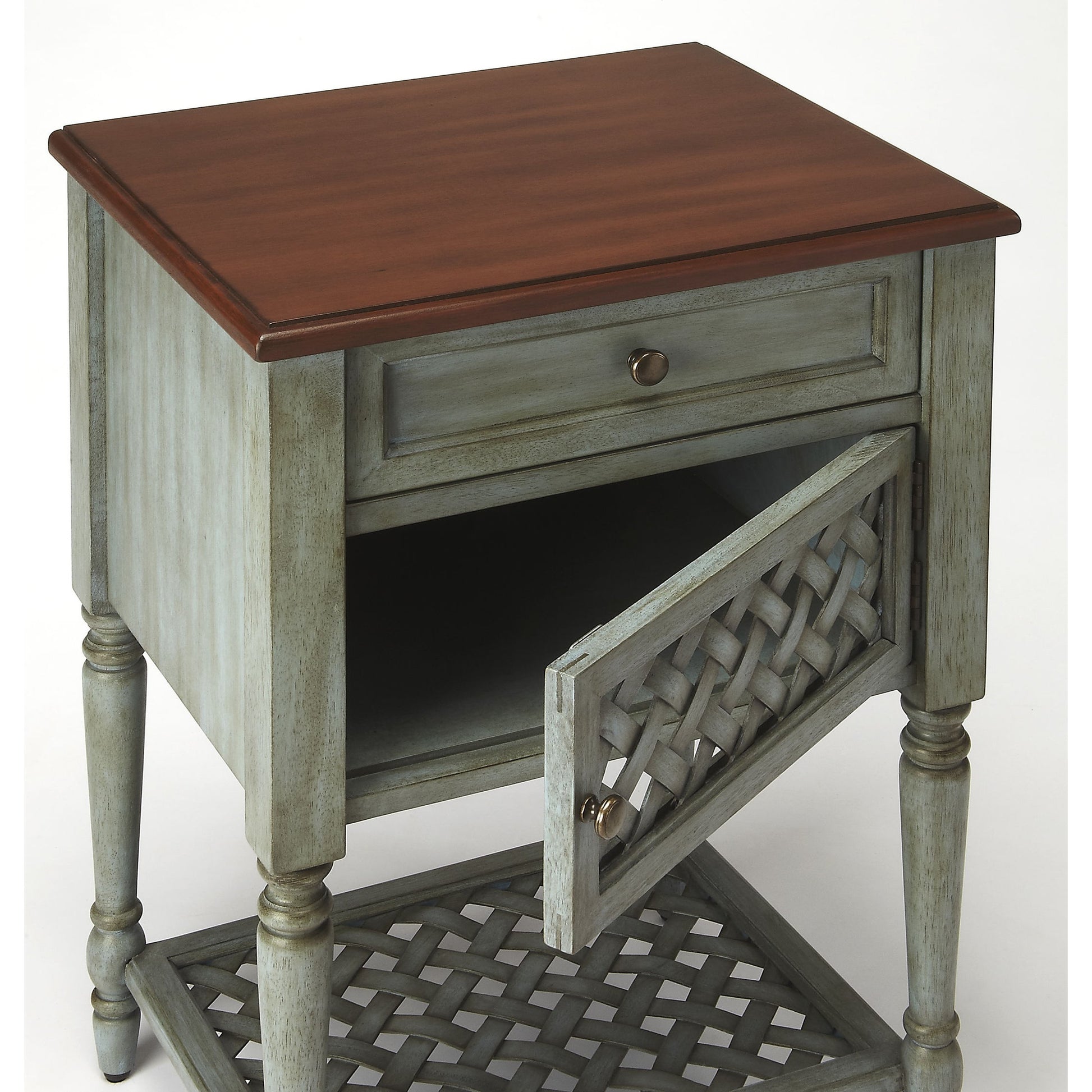 Chadway End Table by Butler Specialty Company in multi-color and rustic blue. Made from mahogany wood solids, mdf, mahogany veneer in a cottage & farmhouse style.