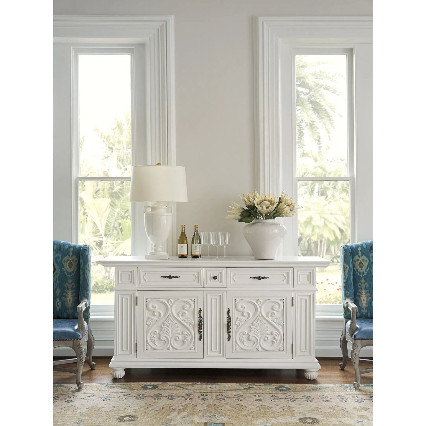 001 SI-2242517 | Lifestyle | Amalfi Buffet by Barclay Butera in polo mallet white. Made from unique in a traditional style.