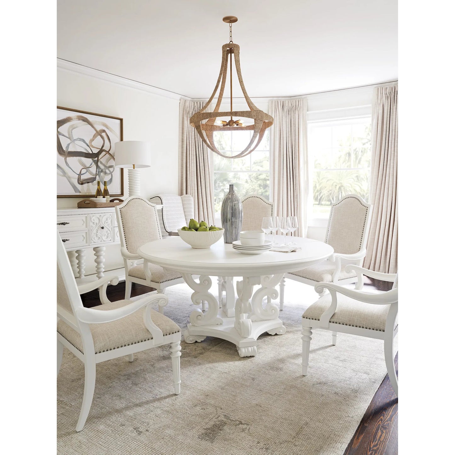 002 SI-2242519 | Additional Silo | Modena Round Dining Table by Barclay Butera in polo mallet white. Made from unique in a traditional style.