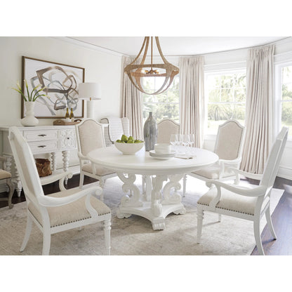 Modena Round Dining Table by Barclay Butera in polo mallet white. Made from unique in a traditional style.
