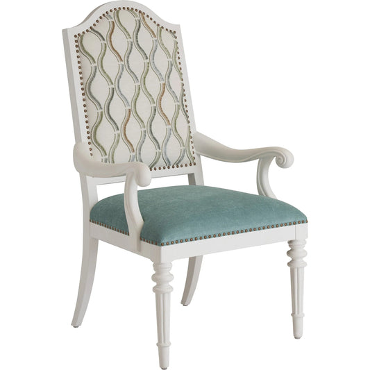 Corsica Upholstered Arm Chair by Barclay Butera in polo mallet white. Made from unique in a unique style.