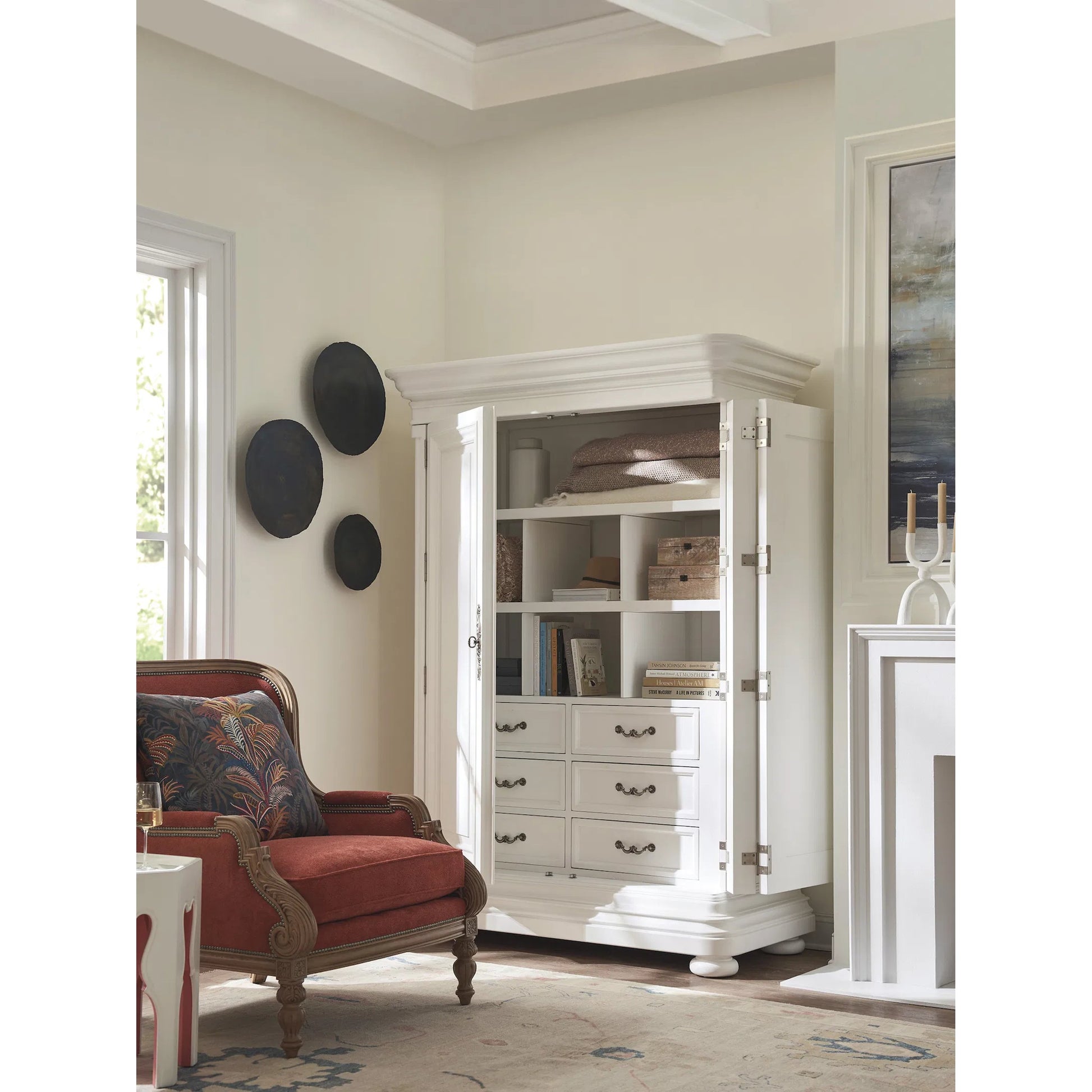 Grand Villa Cabinet by Barclay Butera in polo mallet white. Made from unique in a unique style.