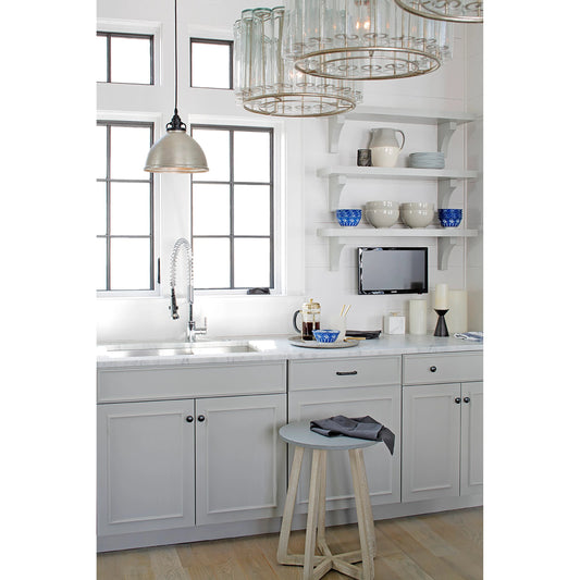 Bevilacqua Pendant by Currey and Company in silver leaf. Made from wrought iron, glass in a modern style.